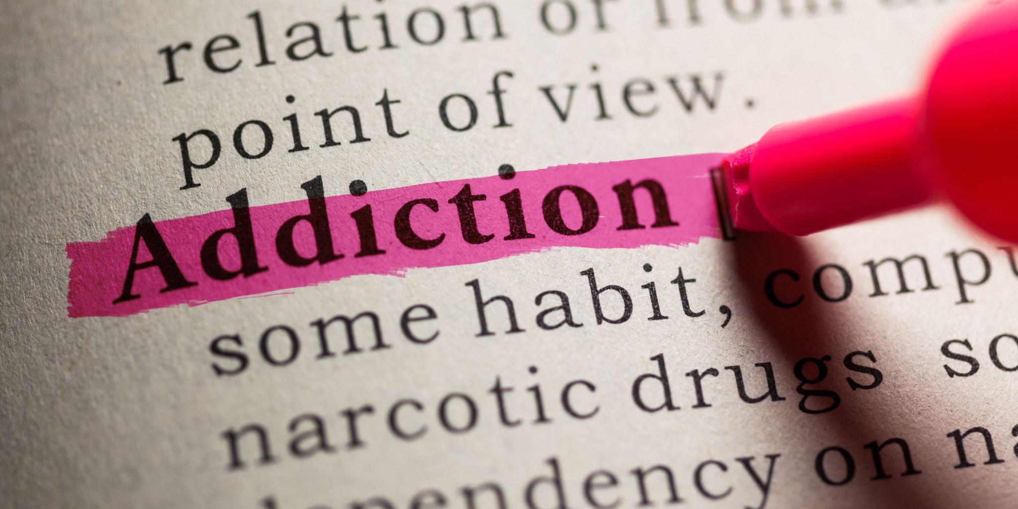 Addiction highlighted on book